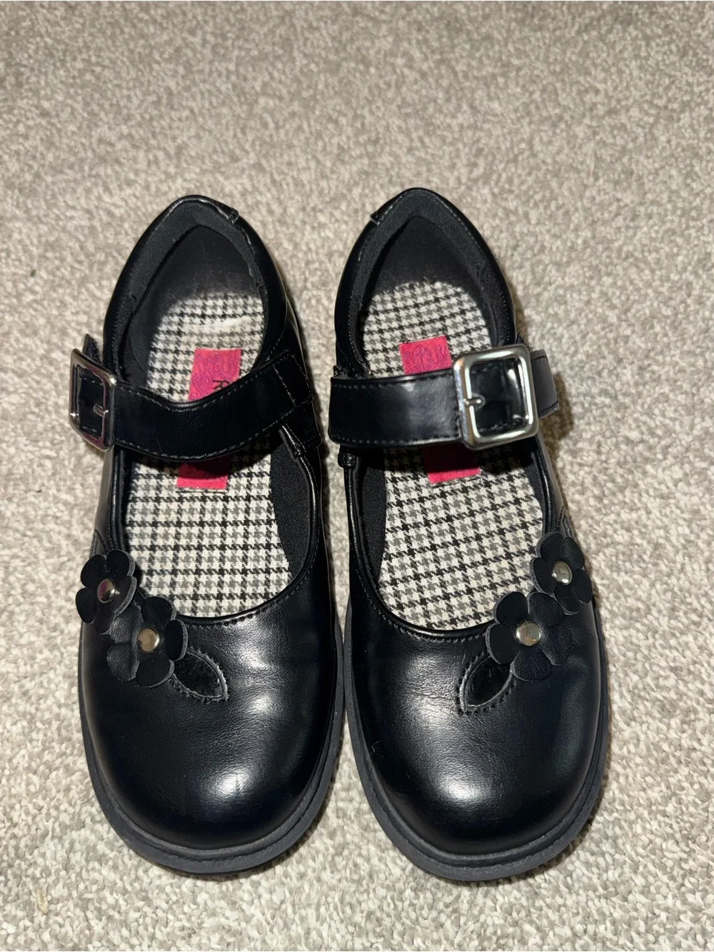 Rachel Shoes Black Girls' Mary Janes with Flower Appliqués